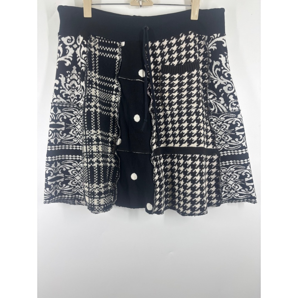 El Mismo Sol Mixed Print Patchwork Skirt Black White Houndstooth Polka Dot ML